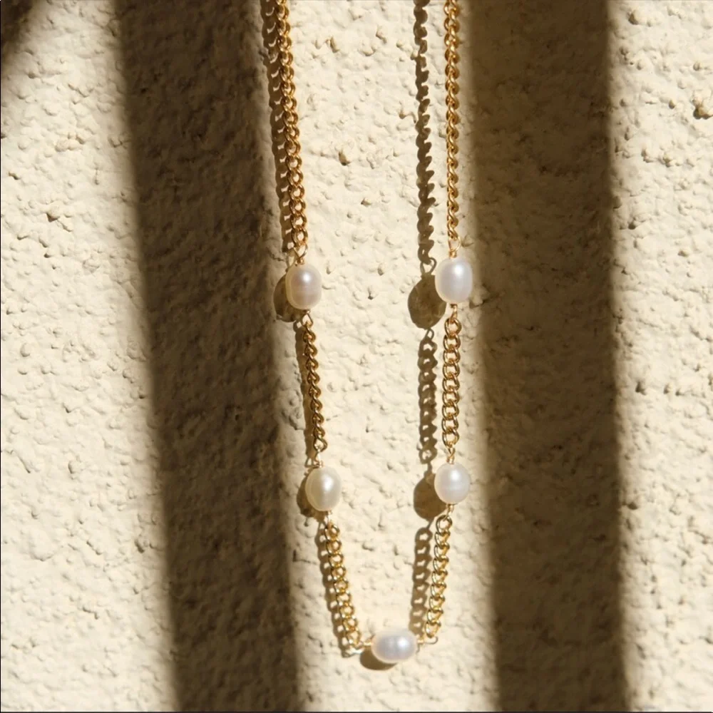 18K Gold Plating Athena Pearl Station Necklace - Picture 3 of 4